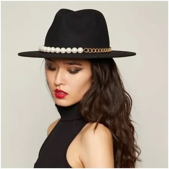 Eugenia Kim Sandra Black Hat with Pearl and Gold Chain main image 4
